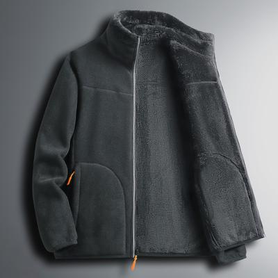 Double-sided Wear Comfortable Polar Fleece Plus Fleece Hoodie Men's Winter Coral Fleece Coat Middle-aged Men and Women Couples Winter Wear
