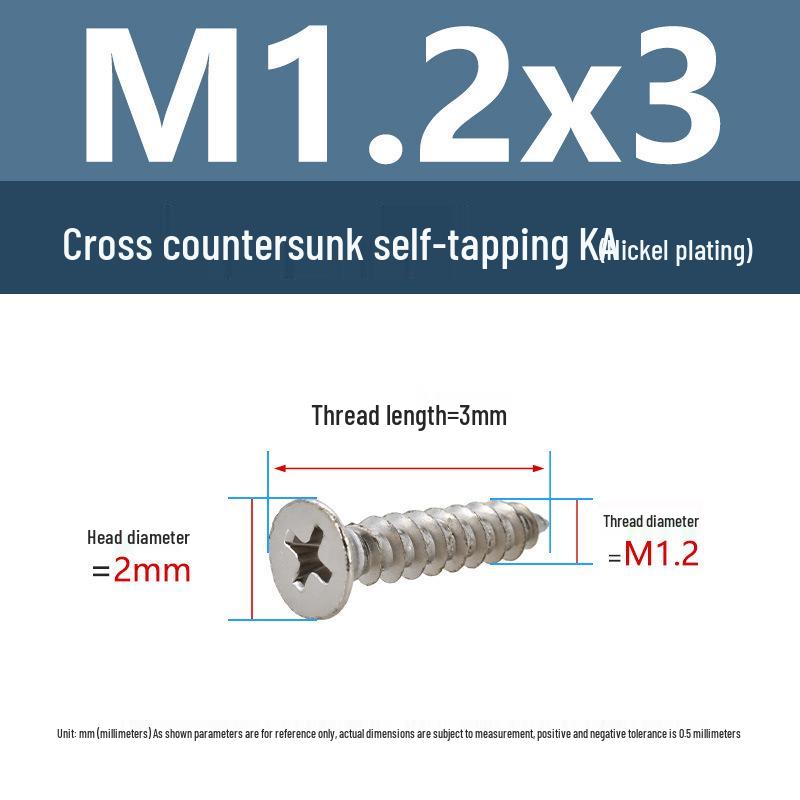 YiguYigu Nickel-Plated Phillips Flat Head Self-Tapping Screws M1-M5, Carbon Steel