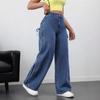 Dżinsowe Spodnie Damskie z Wysokim Stanem i Prostymi Nogawkami Z Boczny Wiązany Wstążką Kokardka Streetwear Chic Fit