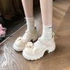 Bow high heel with skirt French single shoes women's 2025 autumn new thick heel thick sole Mary Jane small leather shoes