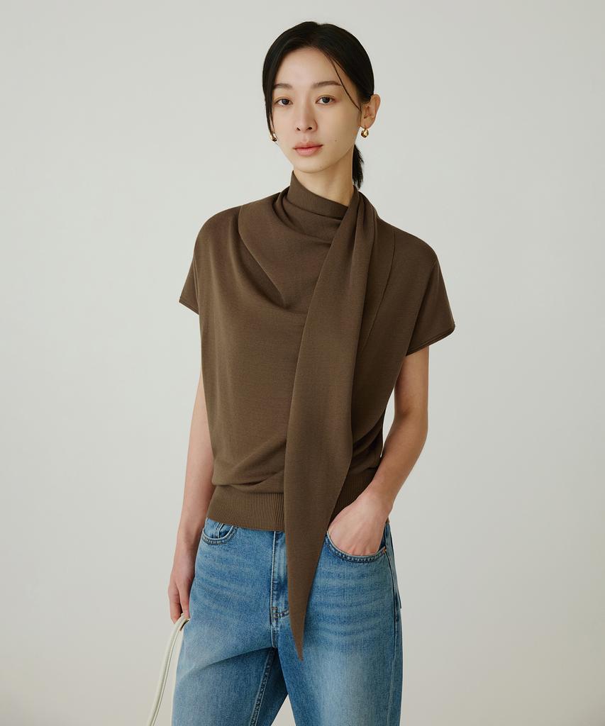 Siyajyu Sikn2178 Cowl Scarf Knit Top_Brown
