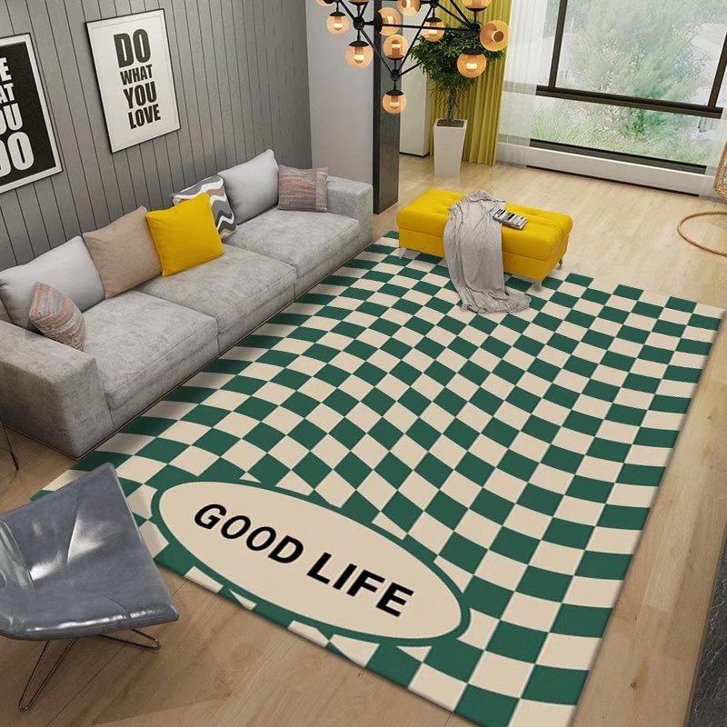 Living Room Carpet Large Area Loop Pile Non-slip Rug Bedroom Bedside Floor Mat Colorful Checkerboard Style Home Decoration Rugs