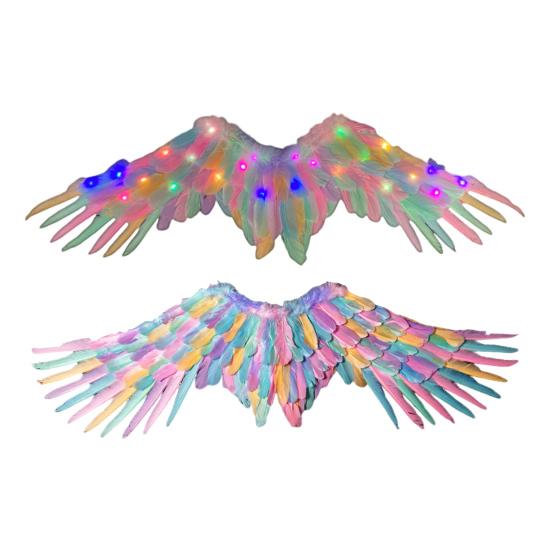 Halloween Angel Wings for Girls Kids Women Colorful Angel Feather Wings with Elastic Band Cosplay Costume Accessory for Stage Halloween Party