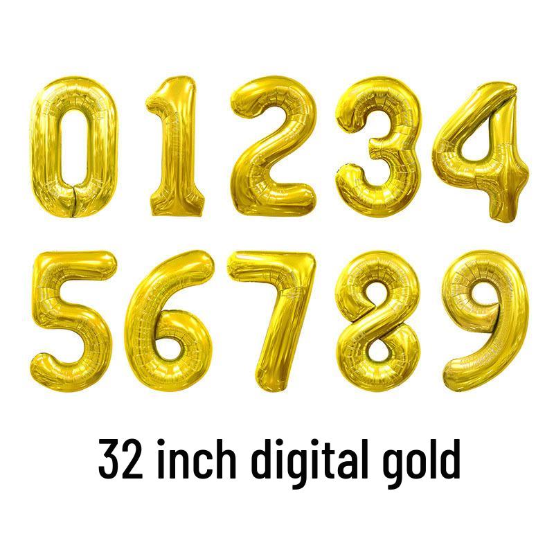 32-Inch Gold Number-Shaped Foil Balloons for Decorations