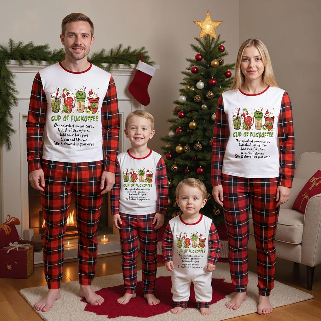 Vánoční potisk Rodičovský a dětský pyžamový set s dlouhým rukávem Domácí oblečení