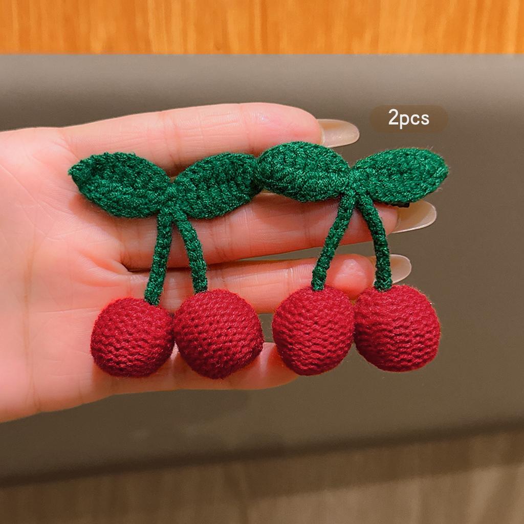 2 knitted red cherry sweet versatile hair clips suitable for daily hair accessories