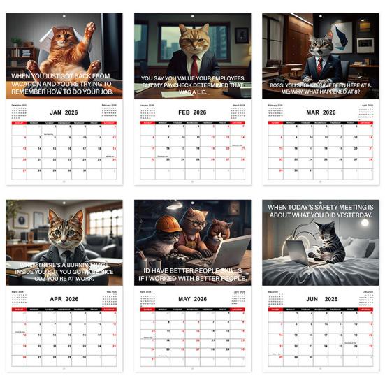 Corporate Cat 2026 Calendar Vertical Wall Hanging Calendar with 12 Kitten Illustrations 12 Monthly Planner for Office Home Organizing Scheduling
