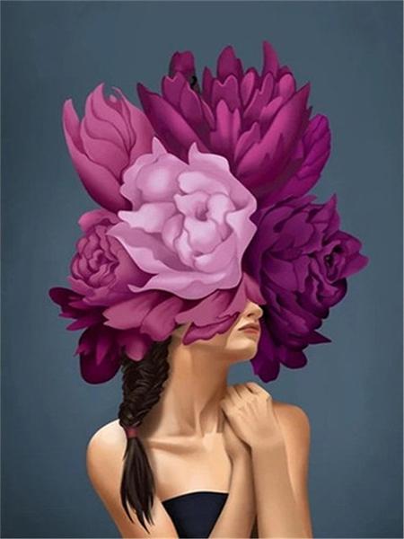 Diamond Painting Woman 5D DIY Full Round Round Diamond Embroidery Girl Portrait Rhinestone Picture Flower Home Decor