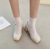 Fashion single shoes autumn new light buckle high heels thick heel square head Mary Jane shoes