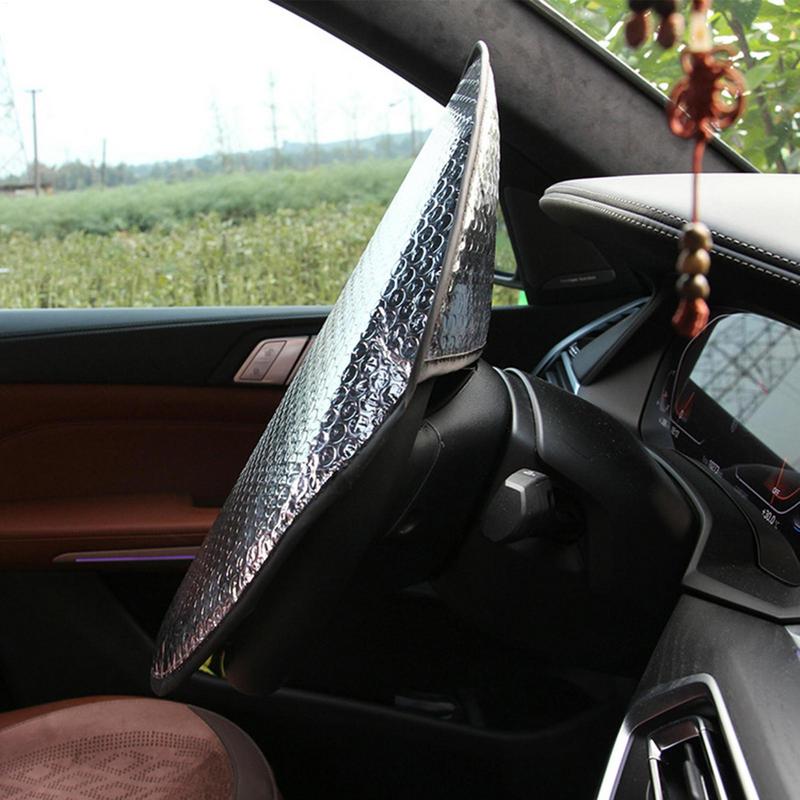 Car Steering Wheel Sun Shade Double Thick Sun Protection Foldable Anti-uv Sunscreen Car Supplies Car Steering Wheel Cover Silver