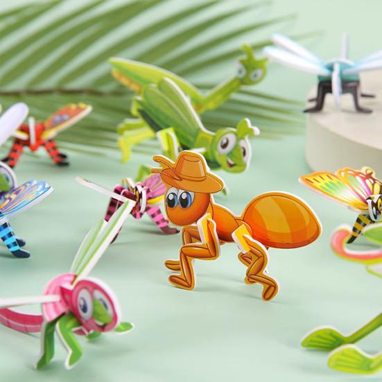100Pcs/Set Kids 3D Puzzle Toy Number Animal Dinosaur Airplane Tank Spinning Top Cognition Jigsaw Assembly Educational Game Kit