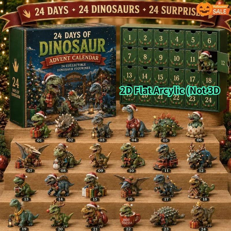 2D Flat Dinosaur Park Christmas Countdown Calendar with 24 Surprise Figures Christmas Advent Calendar for Halloween Christmas