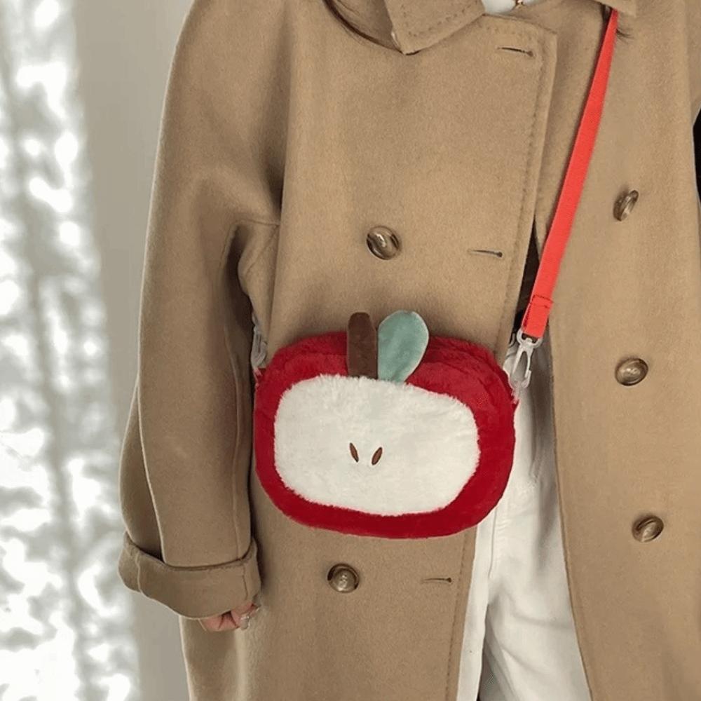 Soft Plush Crossbody Bag Red Small Mobile Phone Bag Kawaii Fruit Shoulder Bag Girls