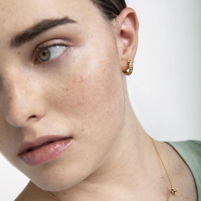 Boucles d'oreilles Luxenter en argent 925 avec zircon multicolore et finition en or jaune 18K - Iralda