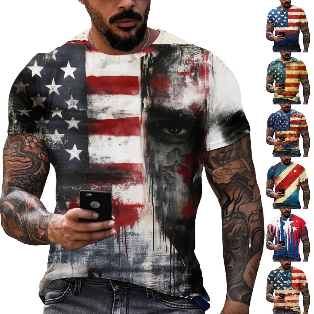 Pánské tričko s krátkým rukávem a kulatým výstřihem s potiskem ke Dni nezávislosti