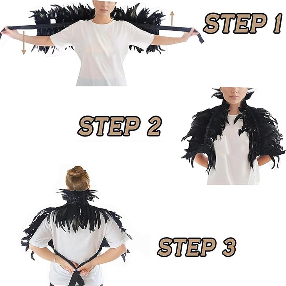 Gothic Feather Shawl Harness Wrist Cloak Cosplay Carnival Bracelets Wrap Shoulder Neck Natural Halloween Party Costume Props