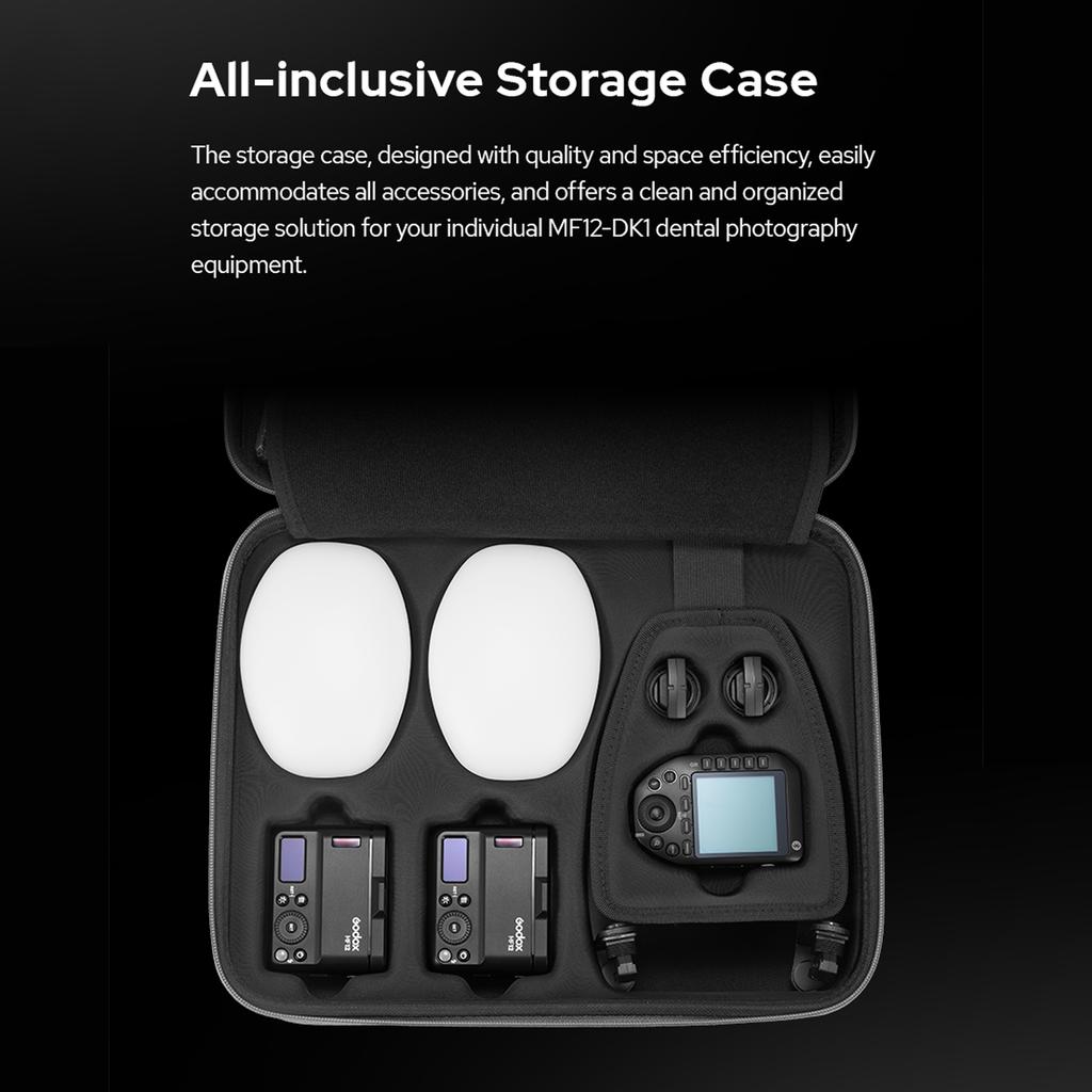 Kit bliț macro GODOX MF12-DK1, care include 2 x MF12 lumini TTL în afara camerei + 1 x declanșator Flsh + 8
