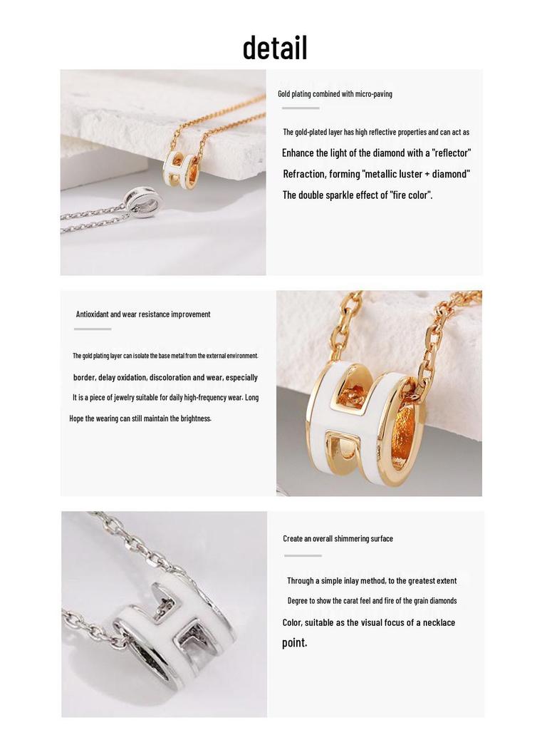 Pony's White 18K Gold Plated 'H' Initial Necklace - Elegant, High-End, Non-Fading Clavicle Chain