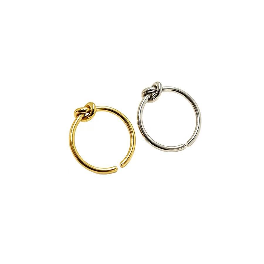 18K Gold Plated Infinity Knot Open Ring for Women, Adjustable Titanium Steel Plain Band