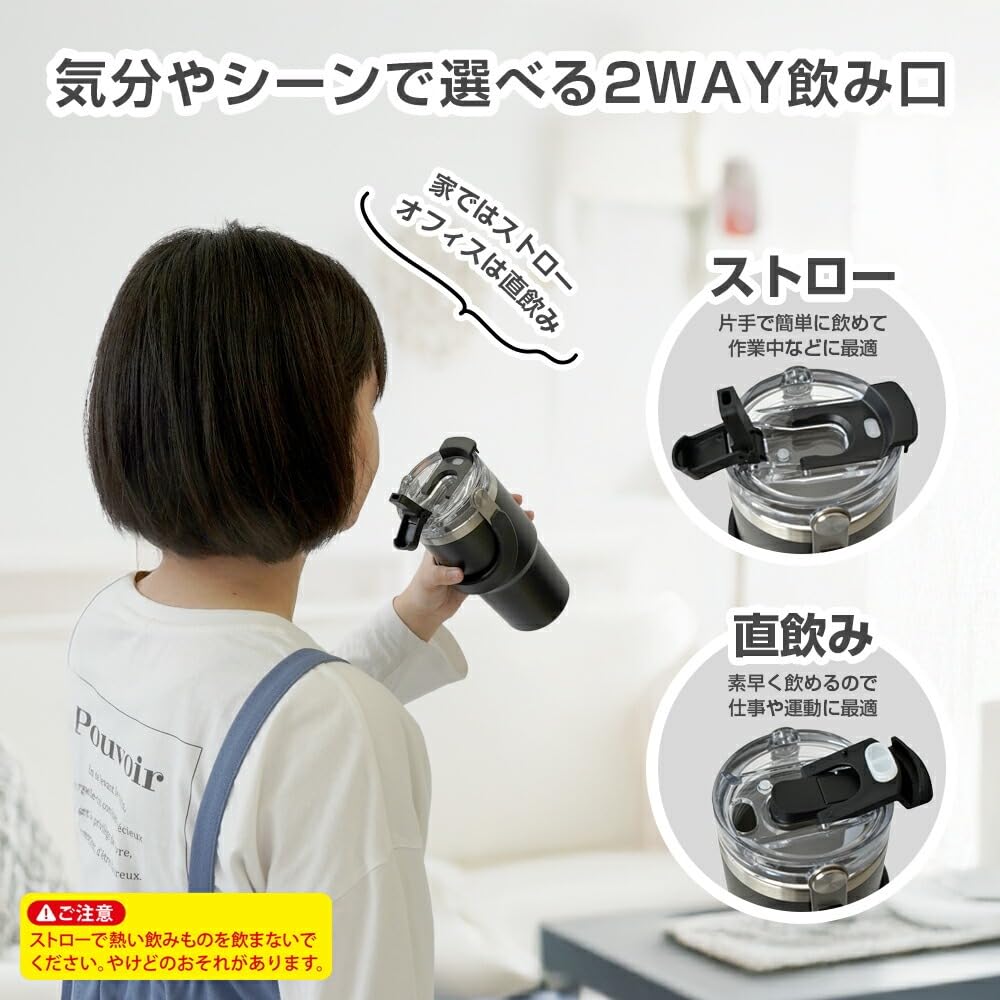 Park Lane Tumbler with Stainless Steel Water Direct Handle 2-Way Handle, 540ml, Black, Insulated, Cold/Hot, Bottle, Mug, Drinking, Straw,