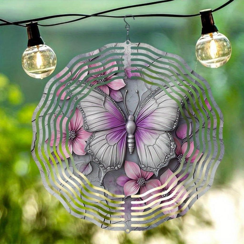 Vlinder Windgong Metaal Tuindecoratie Maanlicht Vliegende Bloemen Buiten Binnen Binnenplaats Cadeau Geen Batterijen Nodig