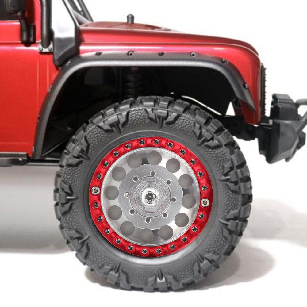 4Pcs 1.9in Aluminium Beadlock Wheel Rims Hubs for SCX10 110 RC Crawler Car (Silver Red)