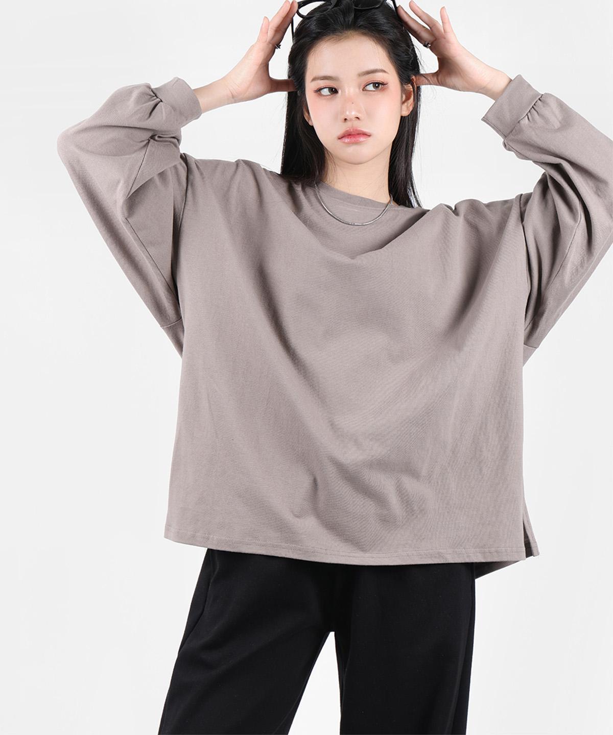 Poder Fit Oversized Slit Long Sleeve T-Shirt_Brown Free ( Ft24)