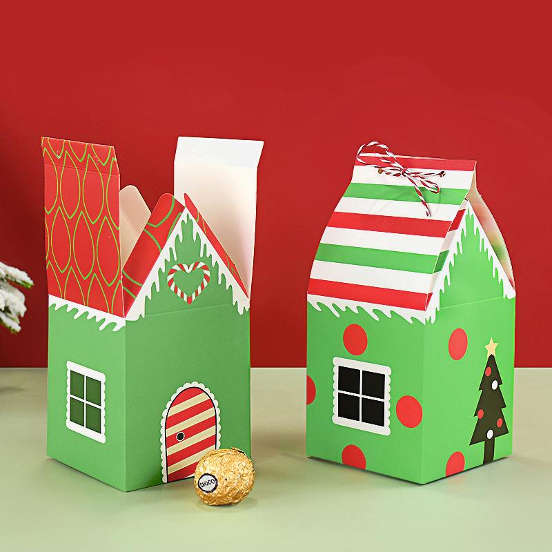 4/12 Stück Hausform Weihnachtsgeschenkbox Süßigkeiten Keks Verpackungsmaterial Weihnachtsschmuck Heimdekoration Navidad Neujahr 2025