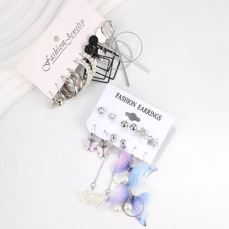 22 Pcs Silver Color Design Earring Sets For Women Butterfly Square Geometry Pearl Tassel Drop Earrings Fashion Jewelry Gifts New