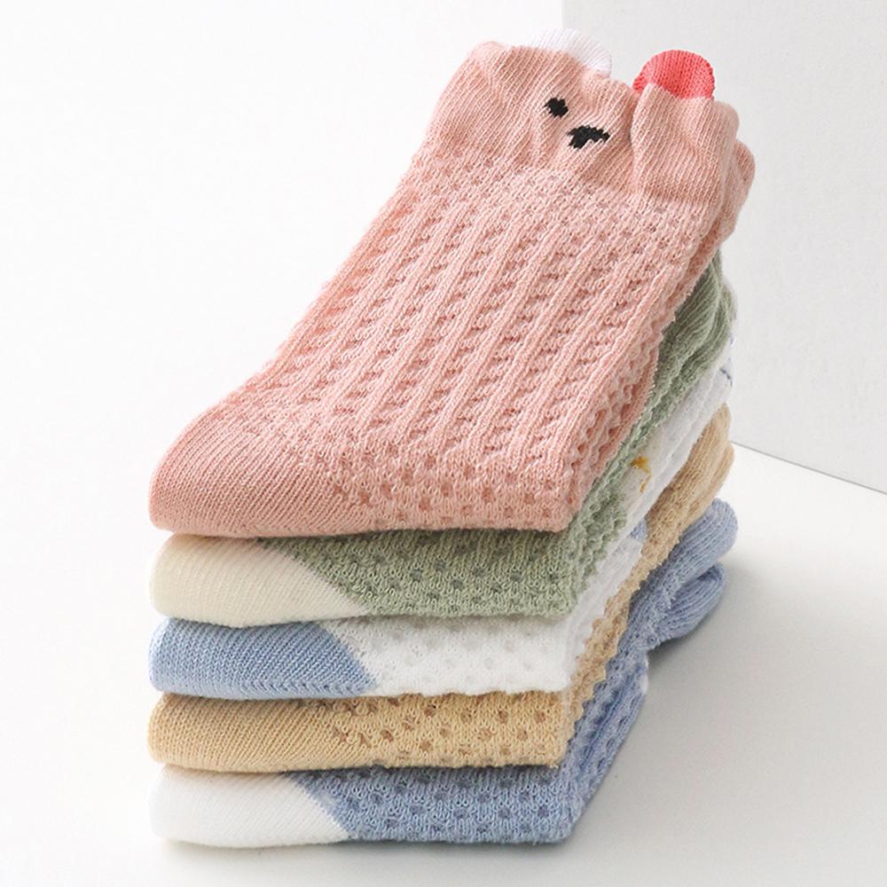 4 Pairs Baby Ultra Thin Mesh Mid Socks Cute Cartoon Animal Embroidery A-Class Soft Elastic Toddler Socks for 0-5 Years Old