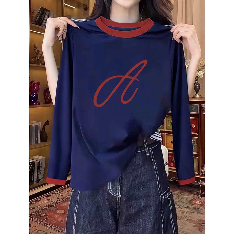 

Korean Chic Contrast Color Long Sleeve Women s T-Shirt - Casual Versatile Base Layer for Spring & Autumn S