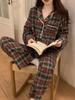 Japanese & Korean Style Couple's Plaid Lace Long-Sleeve Pajama Set