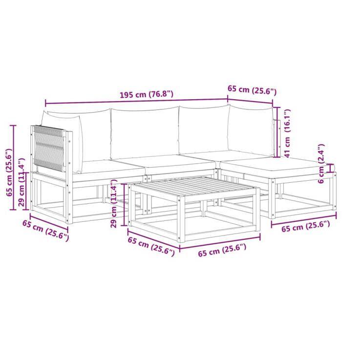 VidaXL 5-Piece Garden Sofa Set with Cushions In Acacia Wood and Rope 3278826