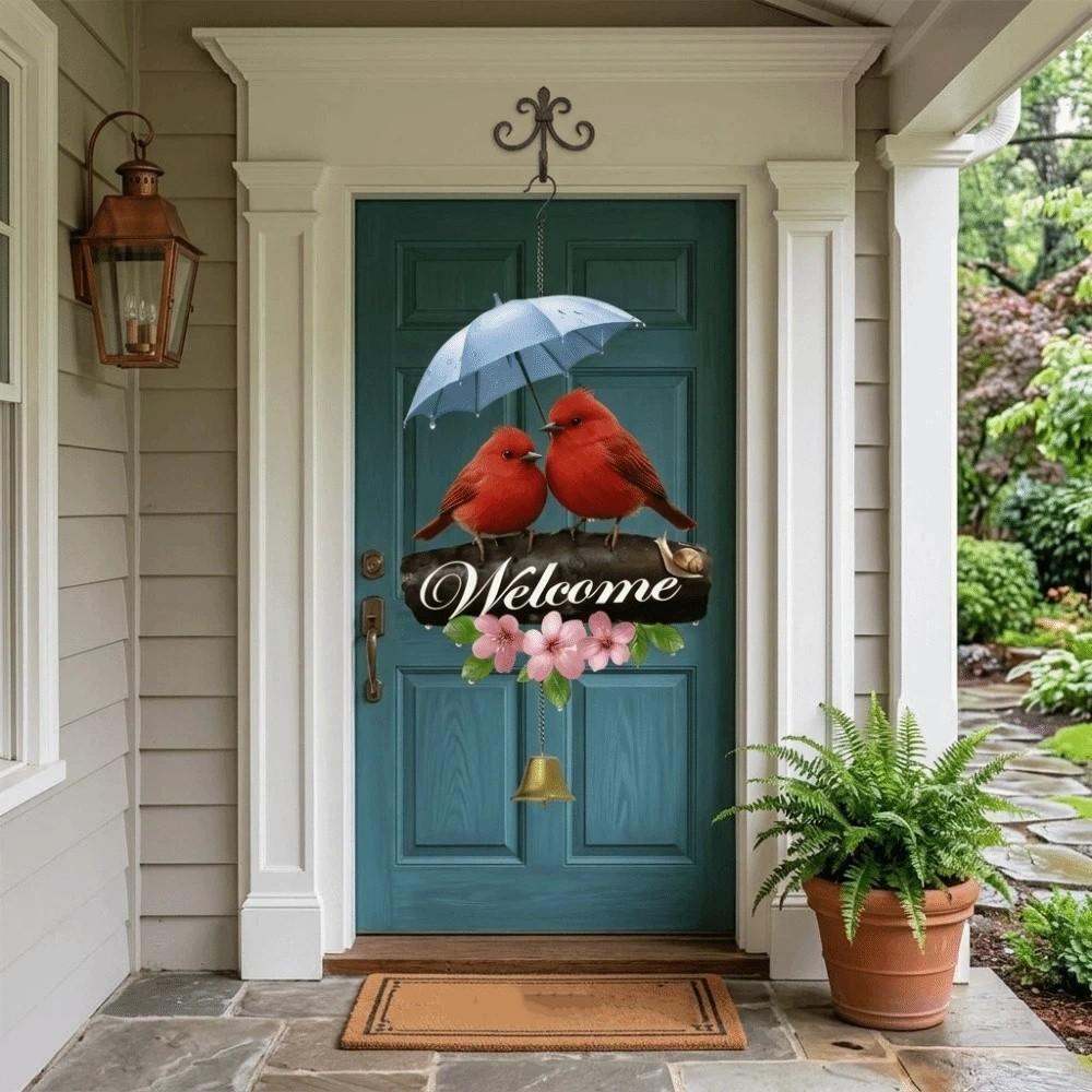 2D Flat Welcome Wind Chime Flower Bird Door Decoration Creative Porch Decoration Outdoor