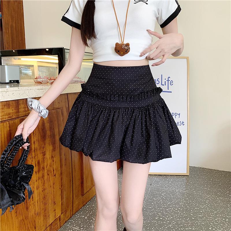 

Юбка А-силуэта с узором в горошек и цветочным узором - летняя узкая короткая юбка для женщин Large чёрный