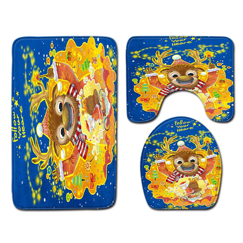 Christmas Shower Curtain Floor Mat Combination Four-Piece Set Bathroom Toilet Carpet Shower Room Mat Foot Mat