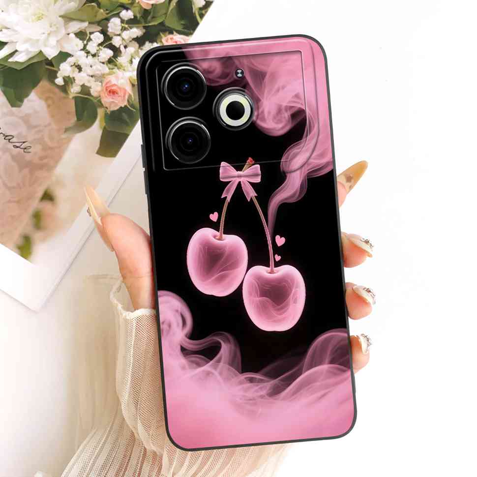 For Tecno Pova 6 Neo Case Pink Cherry Cartoon Silicone Phone Casing Tecno Pova6 Neo 6Neo LI6 Case Protection Back Cover