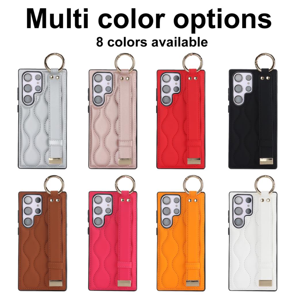Hand Strap Kickstand Case pro Samsung Galaxy S23 24 Ultra S22 Plus Note 20 Fashion Vegan Kůže Skin Feeling Phone Coque Coque