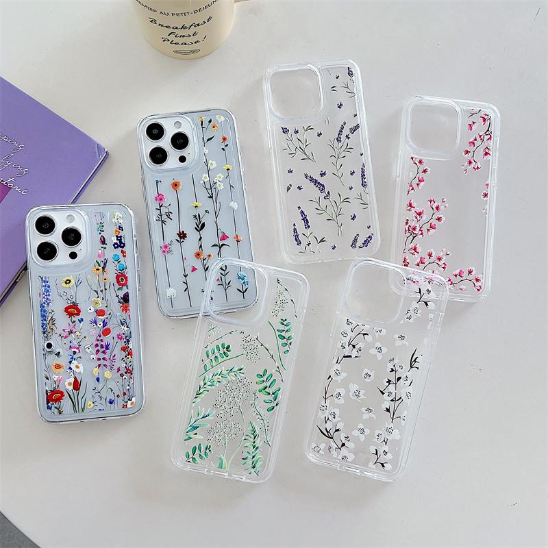 Floral Clear Phone Case For iphone 15 14 13 12 11 Pro Max Plus Silicone Soft TPU Shockproof Back Cover