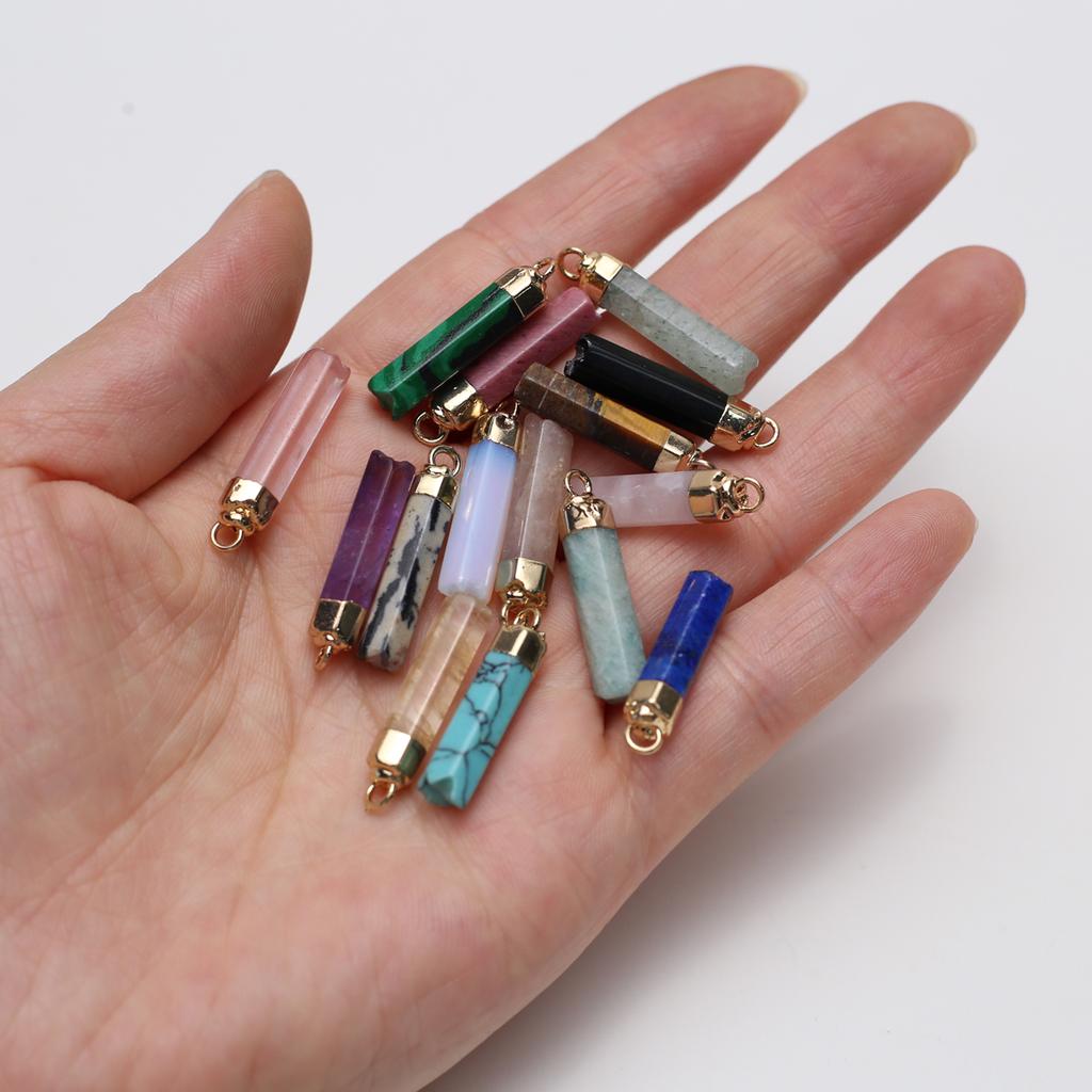5Pcs, Healing Natural Stone Crystal Pendant, Geometric Style Handcrafted Hexagonal Cylindrical Charms, for DIY Necklace Accessories, Jewelry Making