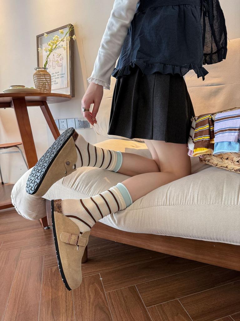 Splicing Striped Socks Children'S Medium Tube Socks Spring And Autumn Tide Contrasting Color Niche Stacking Stockings