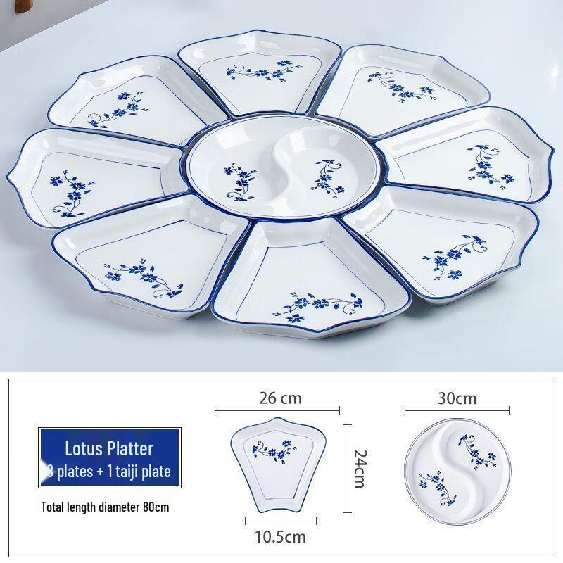 Chinese Underglaze Ceramic Platter Set