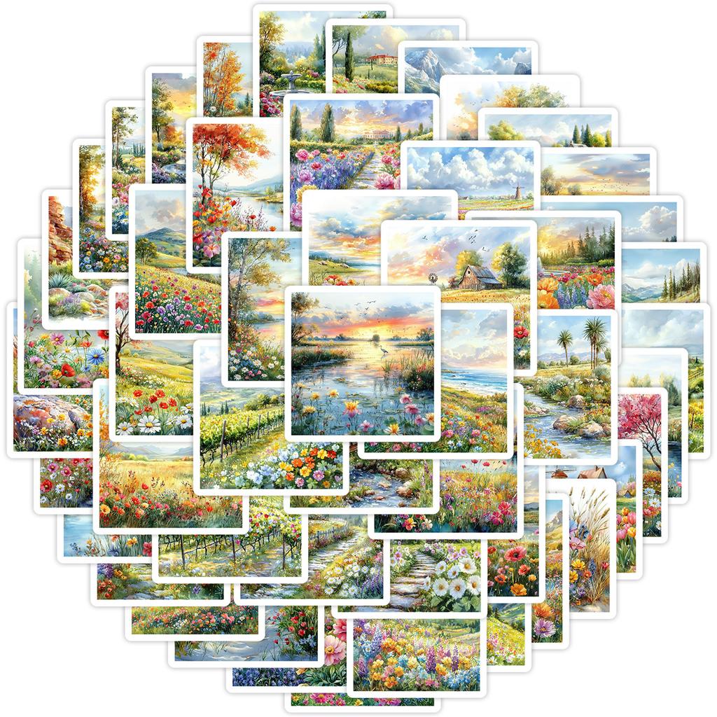 50 Watercolor Spring Reverie Graffiti Stickers Water Cup Mobile Phone Computer Waterproof Decorative Stickers DIY Stickers