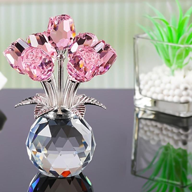 Ornamento Figurine Rosa di Cristallo, Ornamento Bouquet di Cristallo Collezionabili Fiore di Rosa Fatto a Mano Regalo per Moglie Mamma Fidanzata