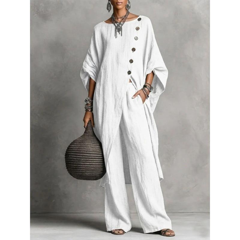 TIFICY Damen Mode Lässig Sommer Frühling Einfarbige Druck 3/4 Ärmel Rundhals Hosenanzüge
