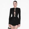 Women's Bodycon Mini Dress, Crew Neck Long Sleeve Slim Fit Dress with Cutout Details