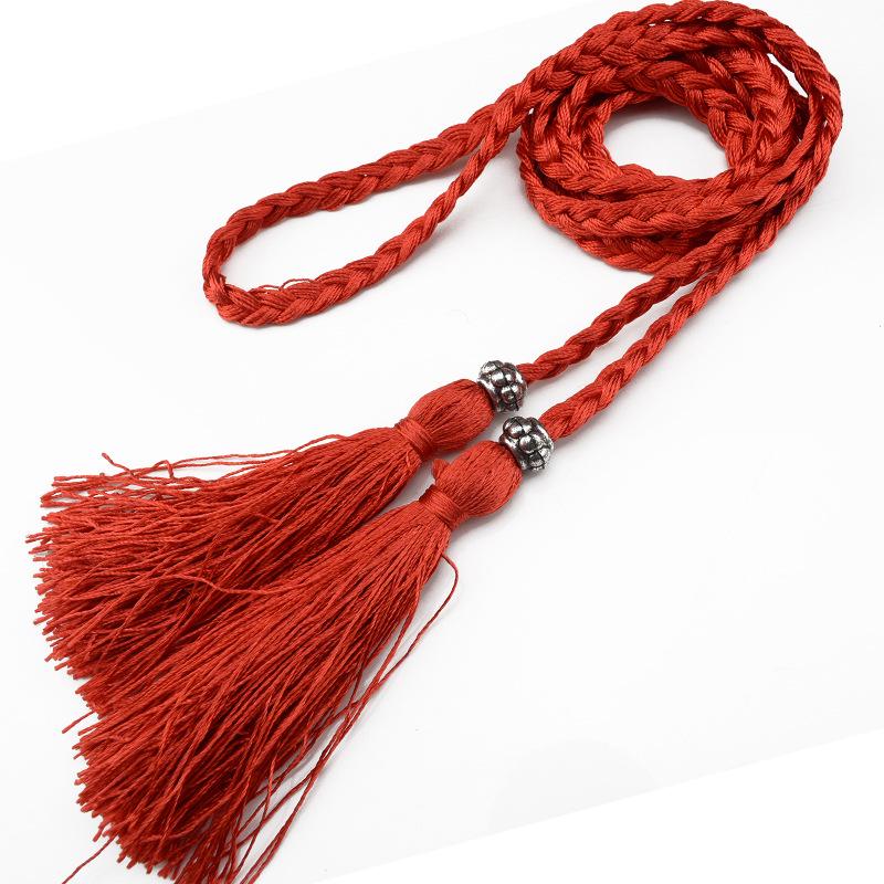 Damesleren riem in Koreaanse stijl met strik en kwastje tailleketting