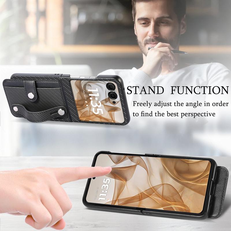 Wristband Ring Design Phone Cover Woven Pattern Card Holder PU Leather Shockproof Anti-Drop Adjustable Case Mobile Phone Cases