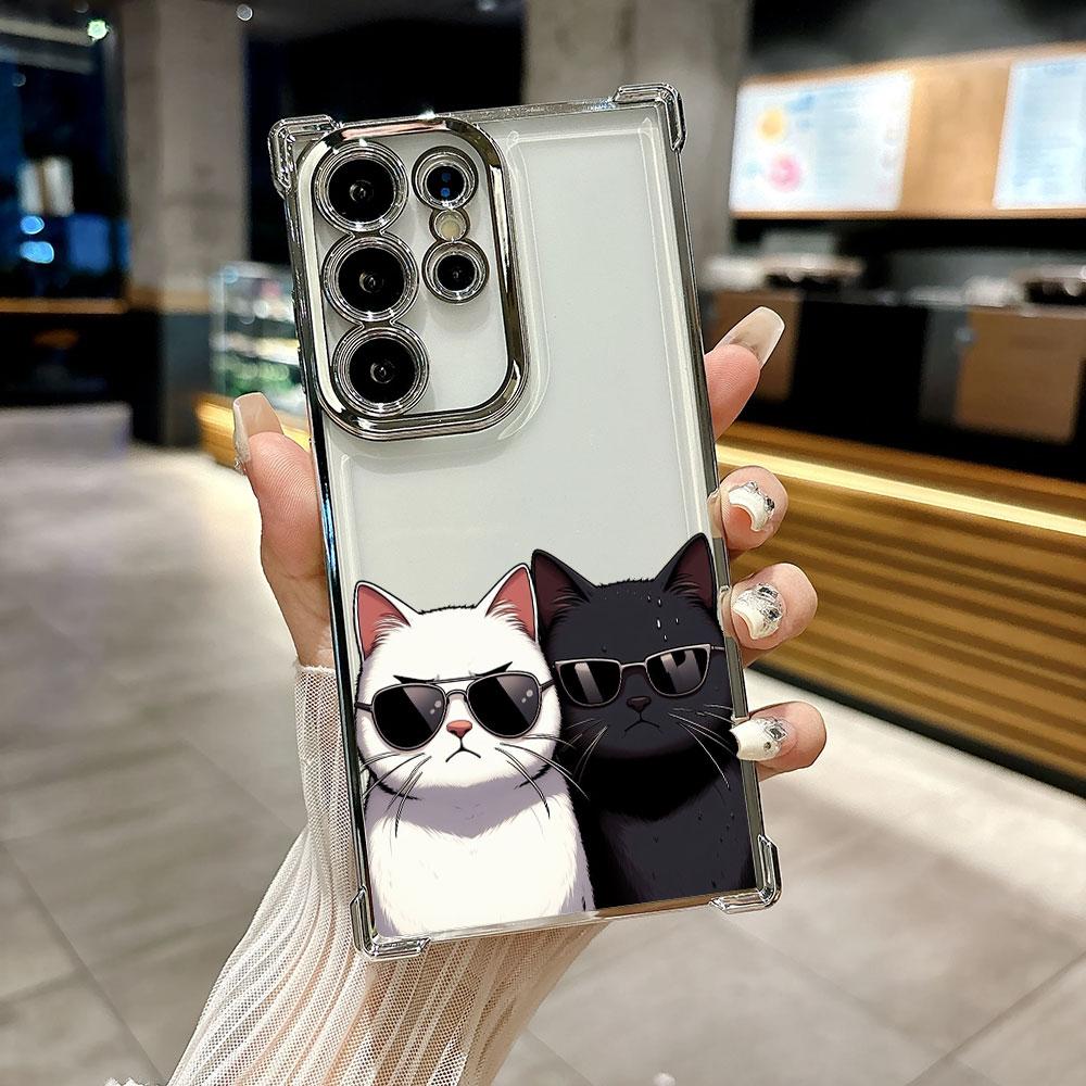 Glasses Black White Cat Cartoon Funda For Samsung S26Ultra Phone Case For Galaxy S25 FE S26 S24 S23 S22 S21 Ultra S20 Plus Cover