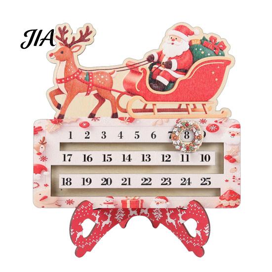 Rustic Wood Table Decor Wooden Christmas Countdown Calendar for Desk, Holiday Decoration with Advent Kids Sliding Date Marker, Living Room Fireplace